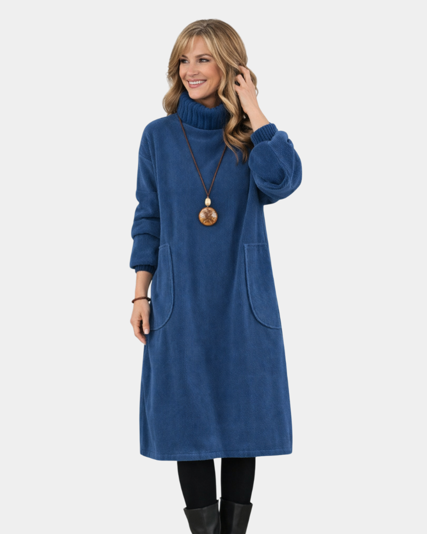Bria | Elegant Knit Midi Dress with Turtleneck