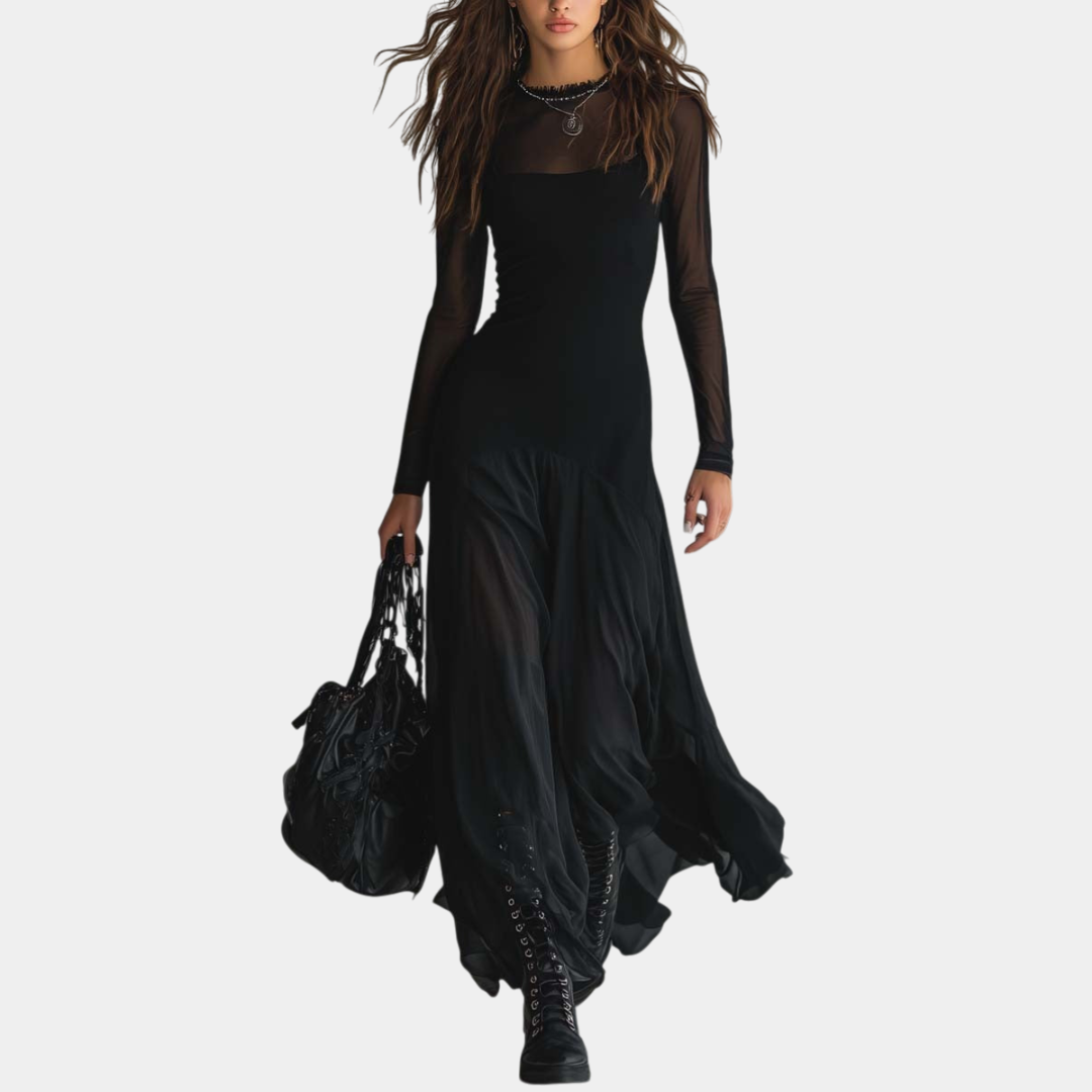 Dakota | Long Black Tulle Dress with Ethereal Charm
