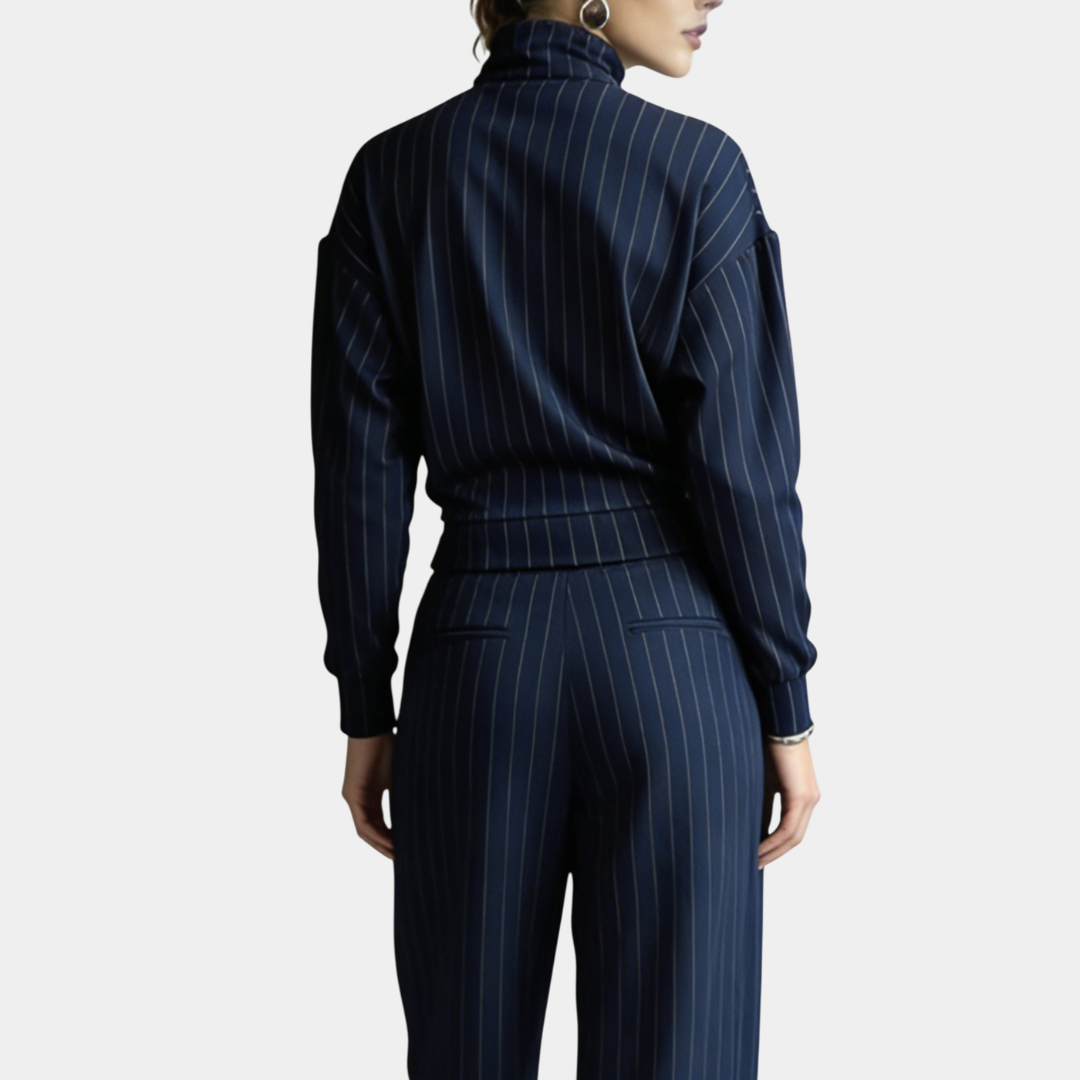 Cora | Mock Neck Set with Striped Zipper Closure