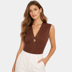 Zoe | Knit Vest with Button Detail and V-Neck