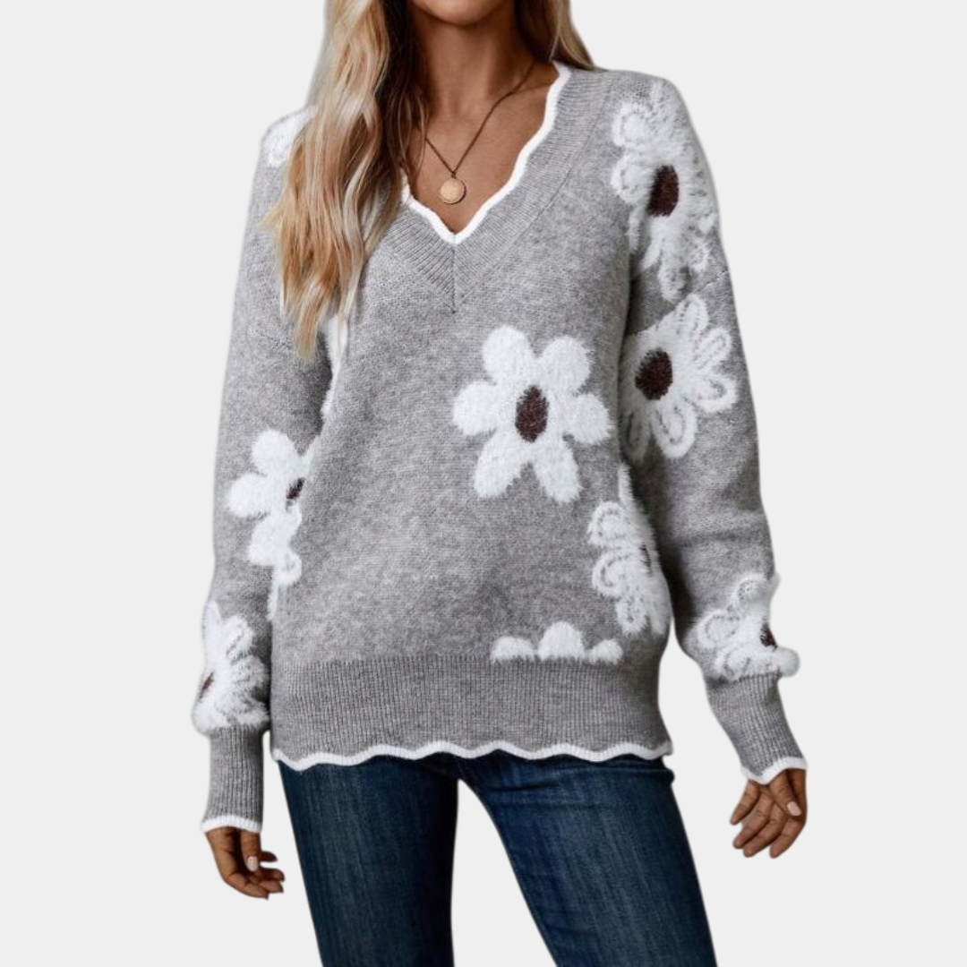 Sophie | Elegant Floral Knit With v-neck