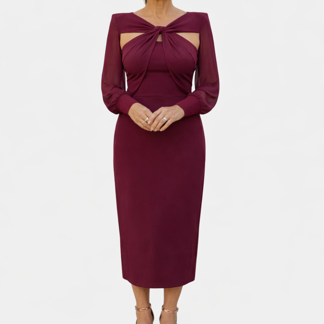 Anahera | Crossed Midi Dress with Sleeves