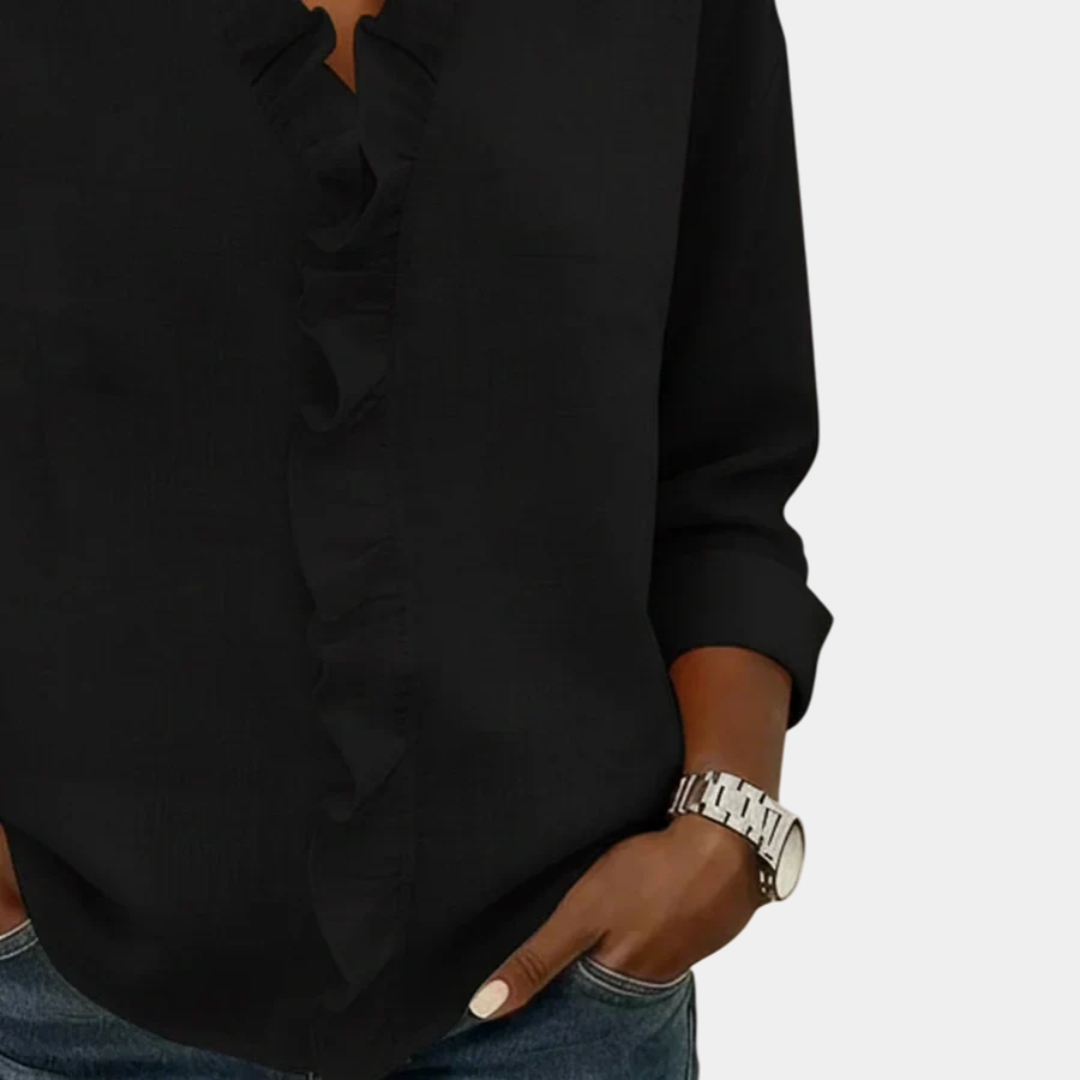 Poppy | Blouse with V-neck and delicate ruffles