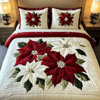 Winter Poinsettia 3-Piece Quilted Bedding Set