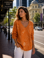 Eleanor | Cotton Blend Sweater with Leaf Pattern