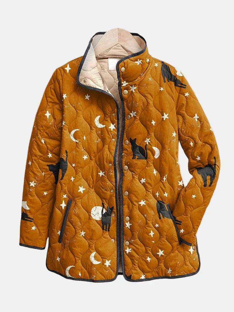 Sophie | Veste Matelassée Noire avec Motif de Chat