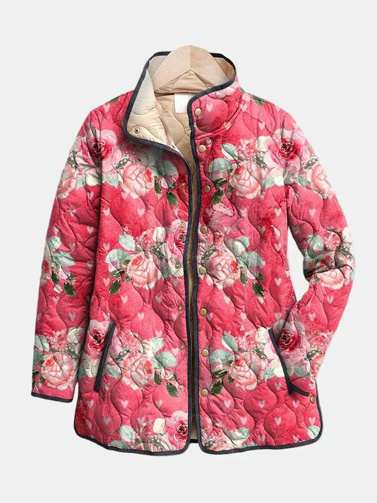 Mia | Veste Matelassée Charmante avec Imprimé Floral Rose
