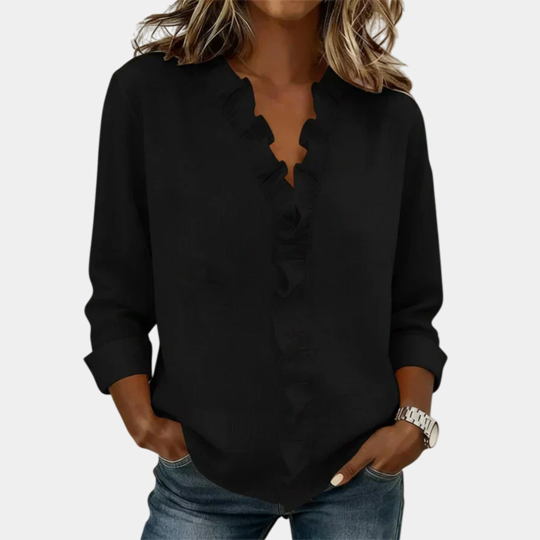 Poppy | Blouse with V-neck and delicate ruffles