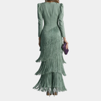 Iris | Elegant Midi Dress with Fringe Sleeves
