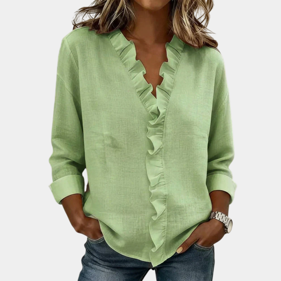 Poppy | Blouse with V-neck and delicate ruffles