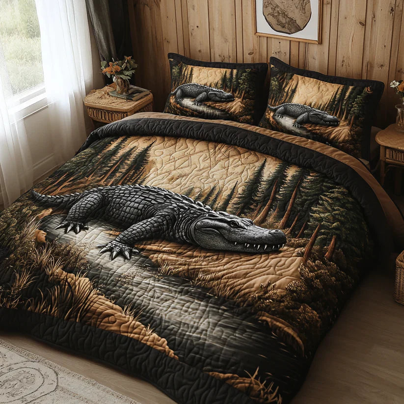 3-Piece Quilted Bedding Set Featuring Forest Animals
