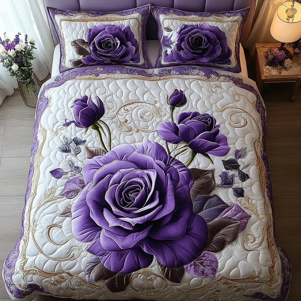 Purple and Pink 3-Piece Quilted Bedding Set