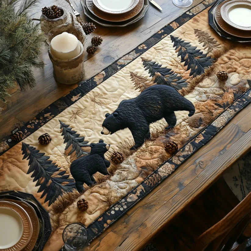 Black Bear Family Quilted Table Runner