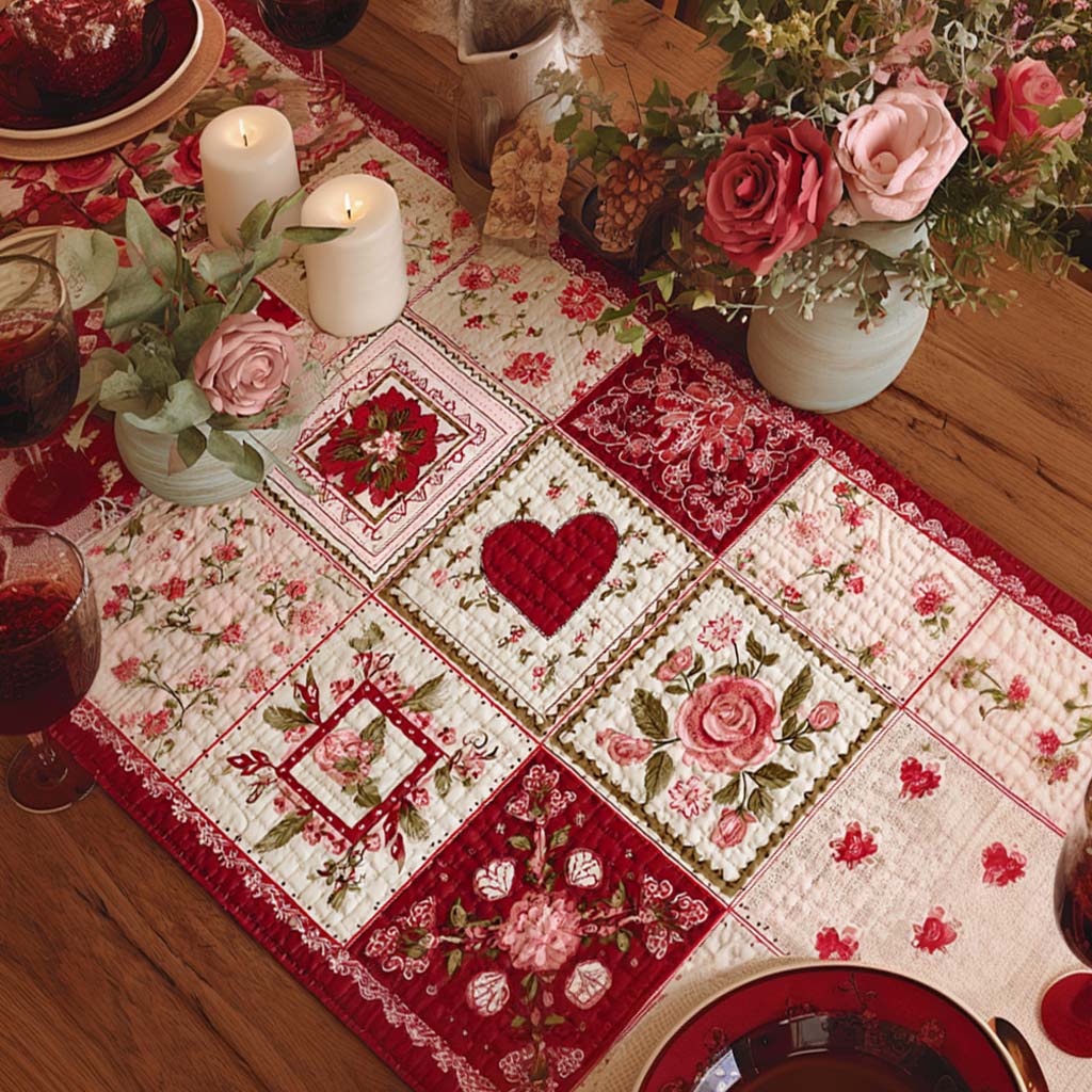 Heart of the Pink Rose Quilted Table Runner