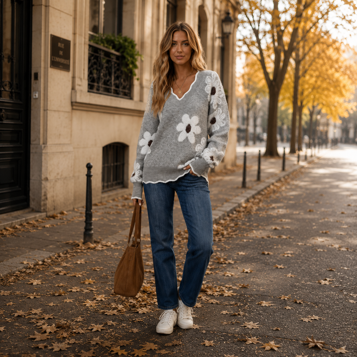 Sophie | Elegant Floral Knit With v-neck