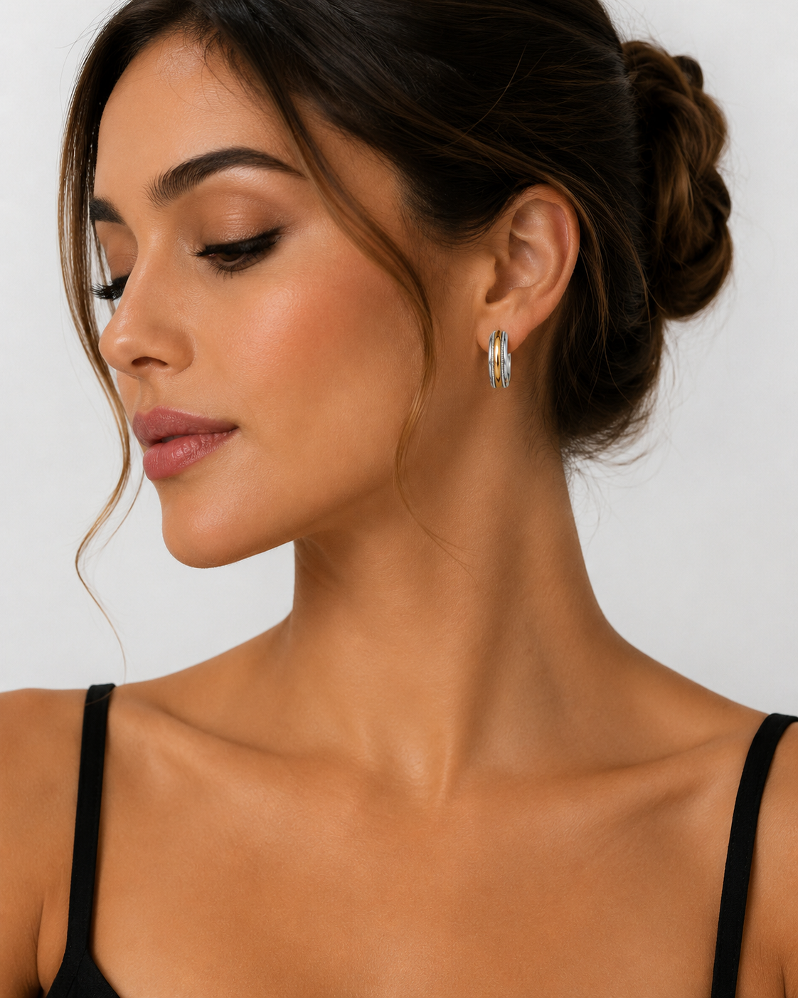 Vintage Golden Line Silver Hoop Earrings