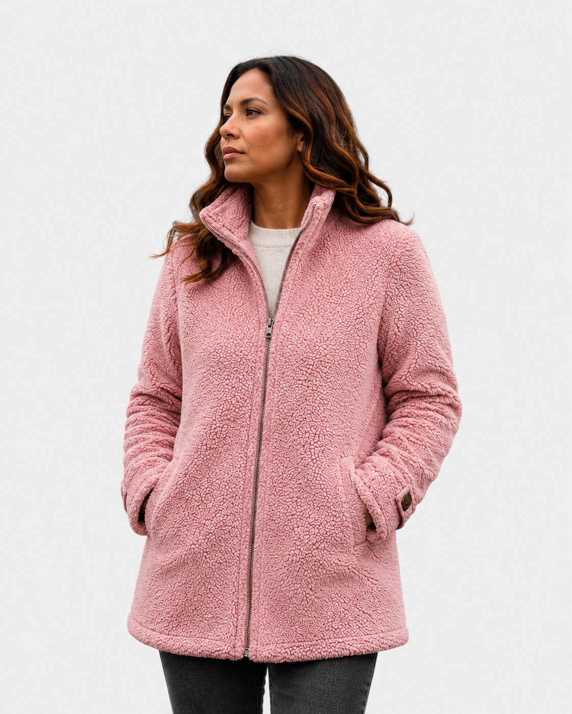 Ella | soft mid-length coat with zipper