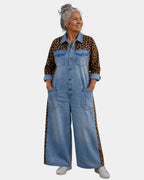 Kiara | Denim Jumpsuit with Leopard Detail