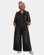 Kiara | Denim Jumpsuit with Leopard Detail
