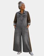 Kiara | Denim Jumpsuit with Leopard Detail