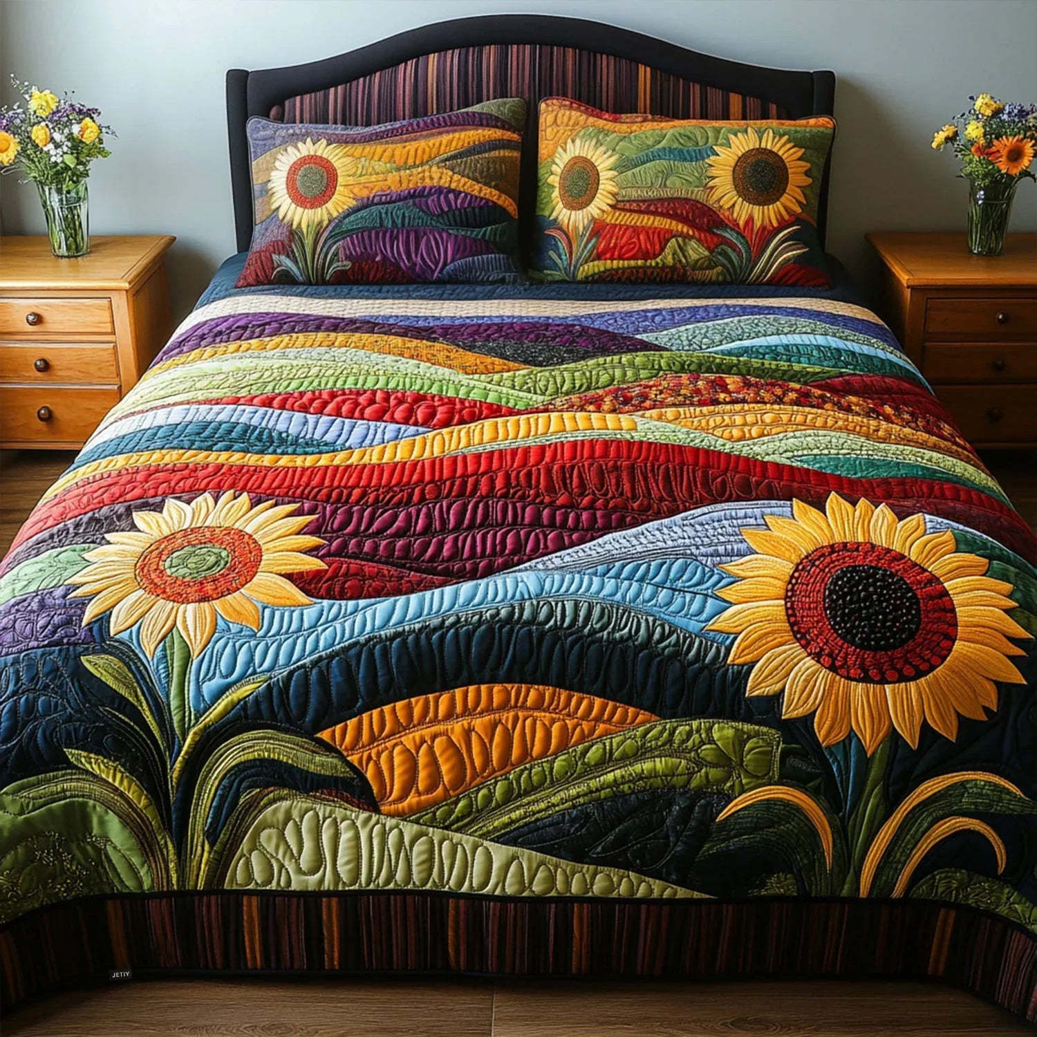 Sunflower Dreams in the Field 3-Piece Quilted Bedspread Set