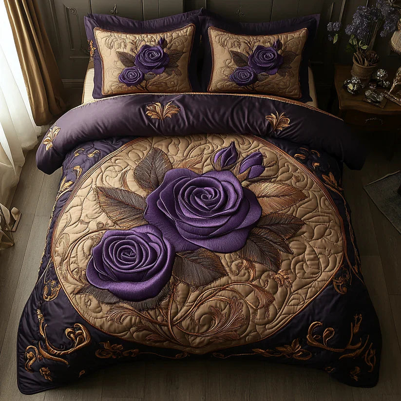 Purple and Pink 3-Piece Quilted Bedding Set