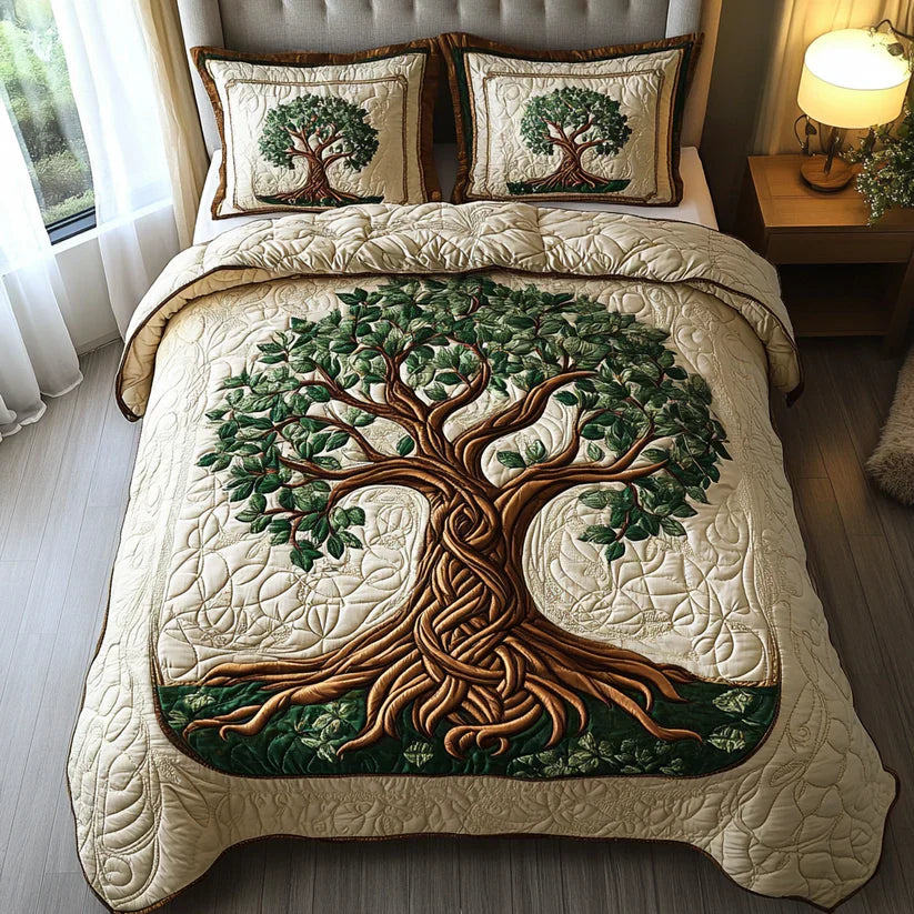 Tree of Life 3-Piece Quilted Bed Sheet Set