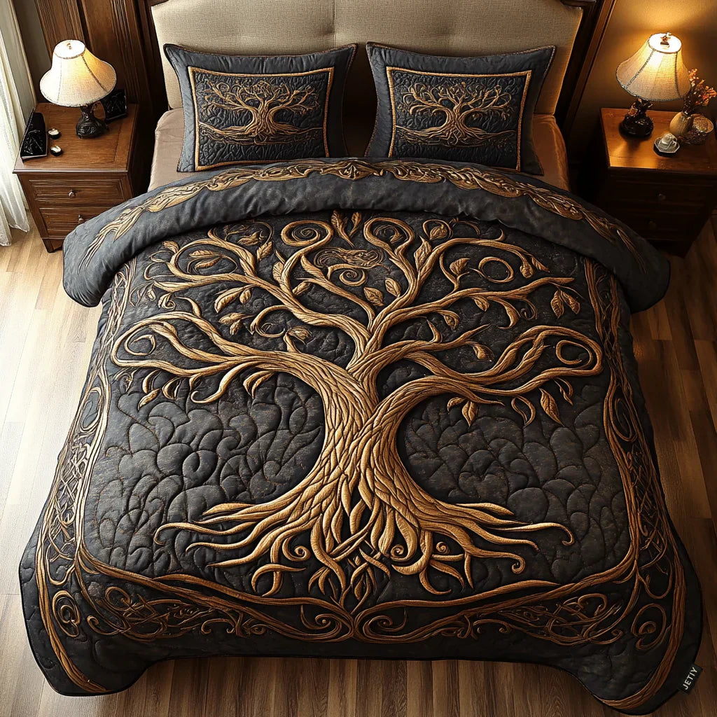 Golden Harmony 3-Piece Quilted Bedding Collection