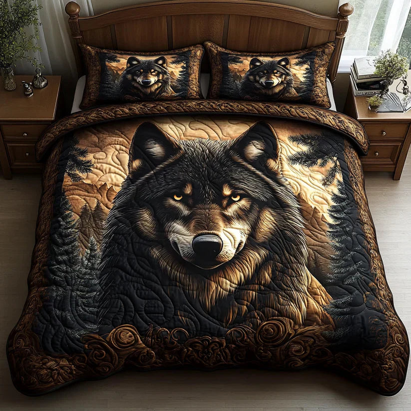 3-Piece Quilted Bedding Set Featuring Forest Animals