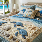 3-Piece Quilted Bedding Set with Ocean Waves Design