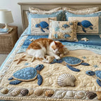3-Piece Quilted Bedding Set with Ocean Waves Design