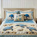 3-Piece Quilted Bedding Set with Ocean Waves Design