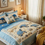 3-Piece Quilted Bedding Set with Ocean Waves Design
