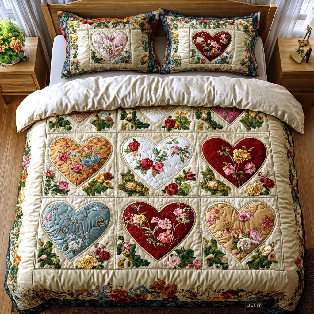 Love Hearts 3-Piece Quilted Bedding Set