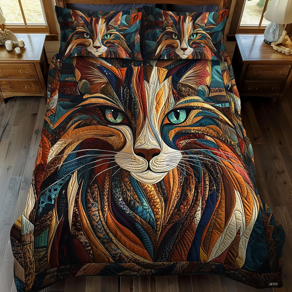 3-Piece Quilted Bedding Set - Whiskers & Dots
