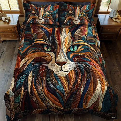 3-Piece Quilted Bedding Set - Whiskers & Dots