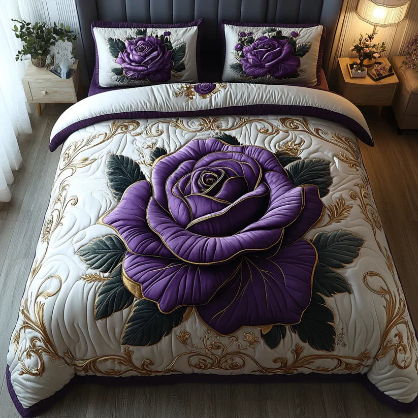 Purple and Pink 3-Piece Quilted Bedding Set