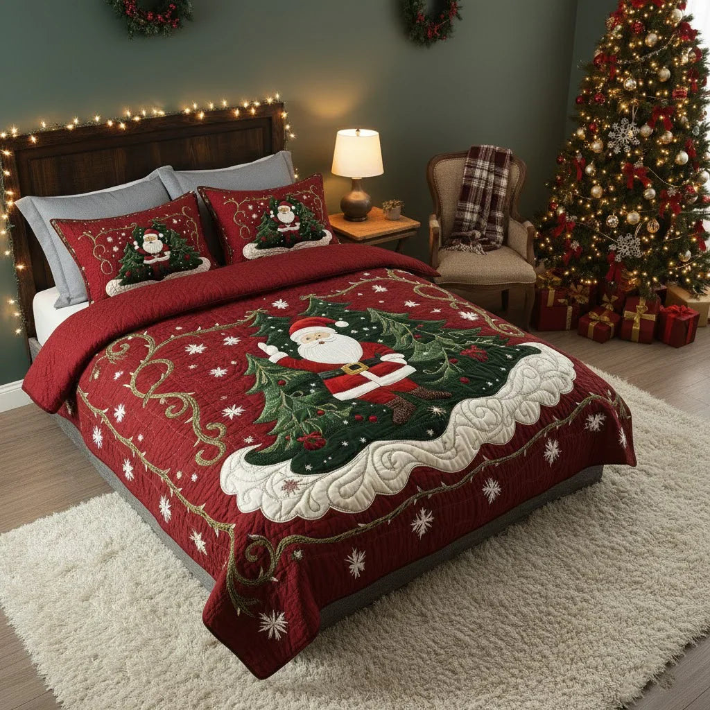 3-Piece Quilted Bedding Set - Santa Claus's Workshop Theme