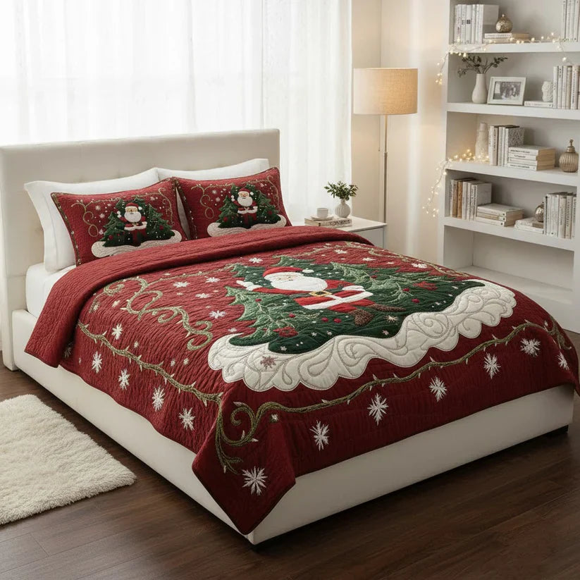 3-Piece Quilted Bedding Set - Santa Claus's Workshop Theme