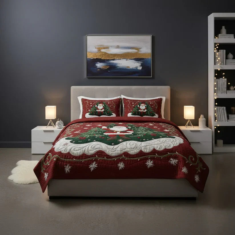 3-Piece Quilted Bedding Set - Santa Claus's Workshop Theme