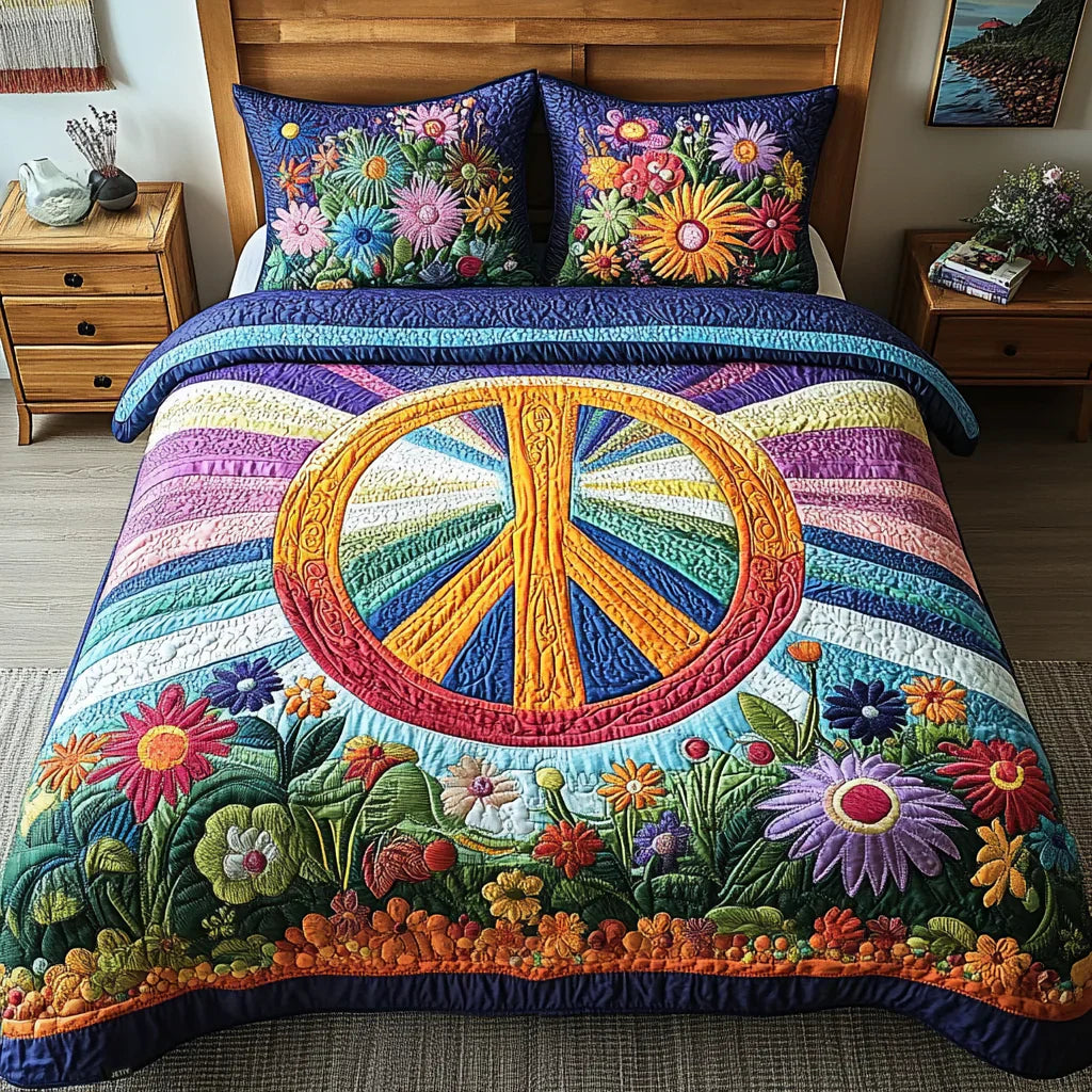 3-Piece Tie-Dye Quilted Bedding Set - Dreamy Design