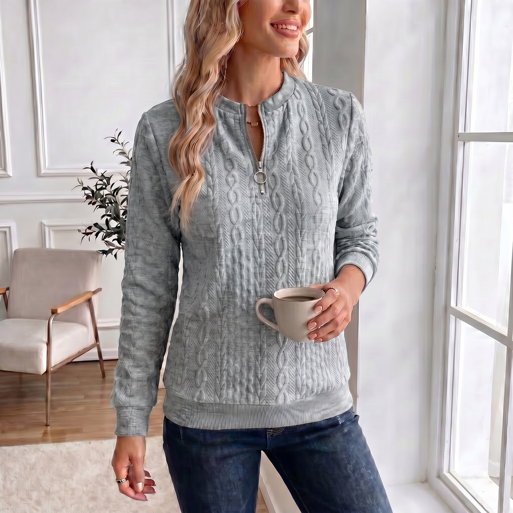 Textured Zipper Sweatshirt – Stylish & Comfy eua